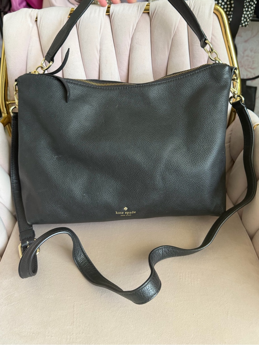 Kate Spade ♠️ Larchmont Ave Alena Black Leather Shoulder Bag